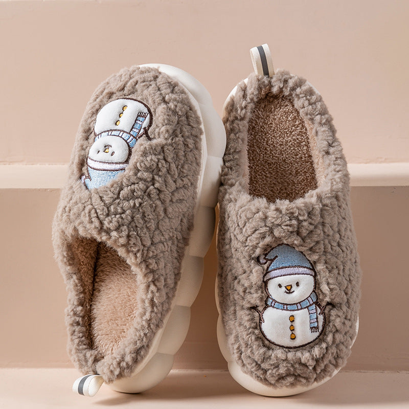 Cute Snowman Slippers Winter Indoor Household Warm Plush Thick-soled Anti-slip Couple Home Slipper