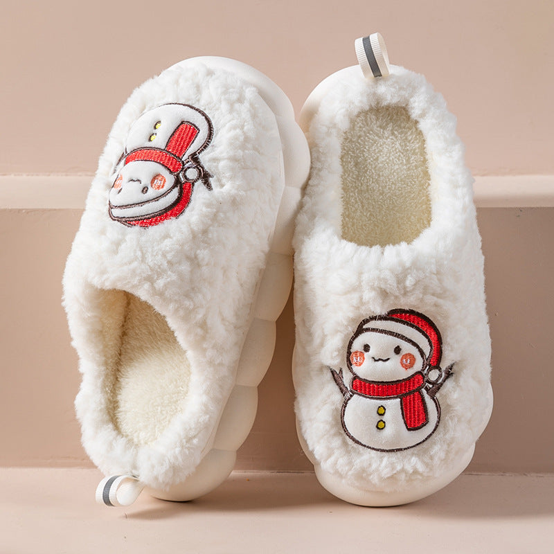 Cute Snowman Slippers Winter Indoor Household Warm Plush Thick-soled Anti-slip Couple Home Slipper