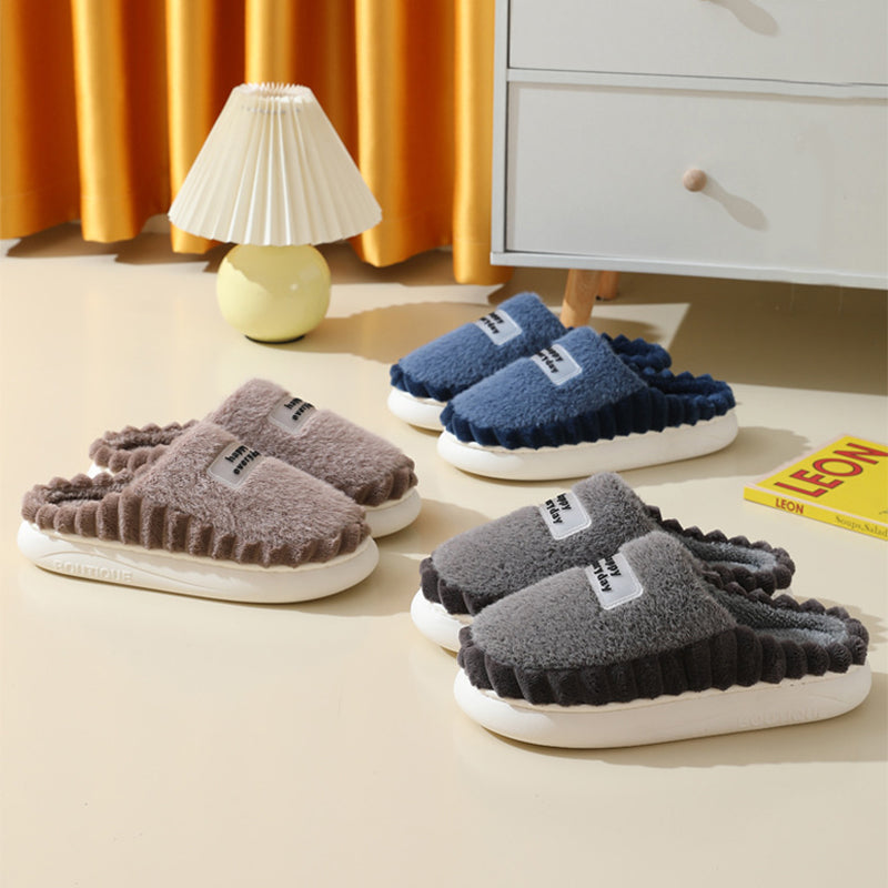 Men's House Slippers, Thick Soles, Color Block Letters Bedroom Slippers