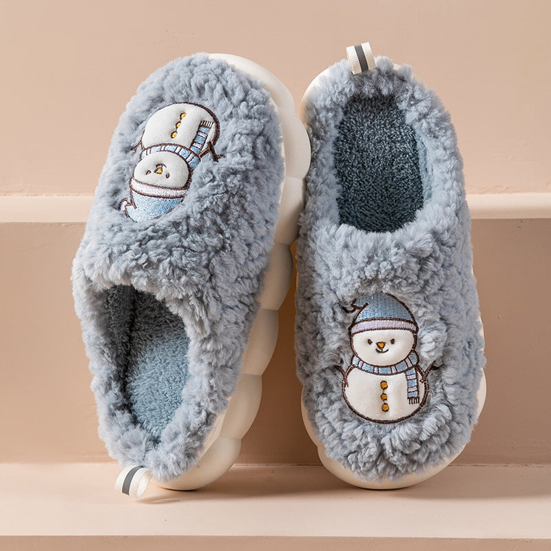 Cute Snowman Slippers Winter Indoor Household Warm Plush Thick-soled Anti-slip Couple Home Slipper