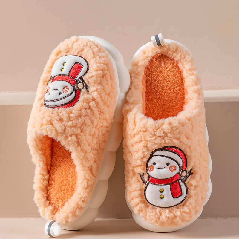 Cute Snowman Slippers Winter Indoor Household Warm Plush Thick-soled Anti-slip Couple Home Slipper